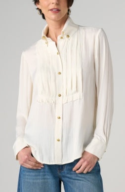 Long Sleeve Tuxedo Woven Blouse