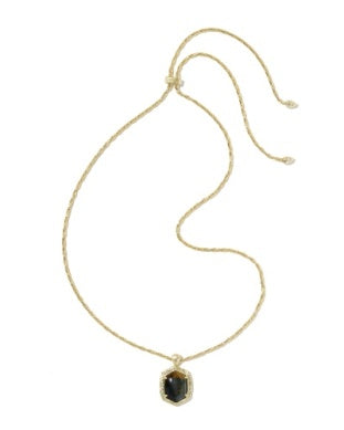 Tiger Striped Daphne Long Necklace in Gold & Dark Brown Hawkeye