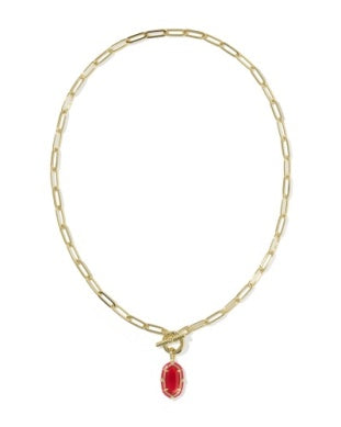 Elisa Enamel Link Chain Necklace in Gold & Red Illusion