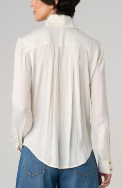 Long Sleeve Tuxedo Woven Blouse