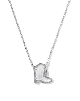 Drill Team Boot Pendant Necklace in Silver & Ivory Mother of Pearl