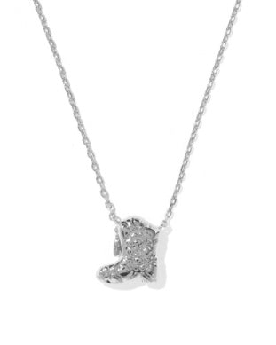 Drill Team Boot Pendant Necklace in Silver & Ivory Mother of Pearl