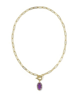 Elisa Enamel Link Chain Necklace in Gold & Purple Mother of Pearl