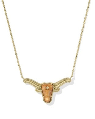 Longhorn Short Pendant Necklace in Gold & Orange
