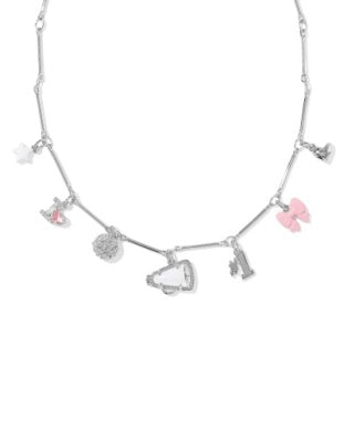 Cheer Charm Necklace in Silver & Pink/White Mix