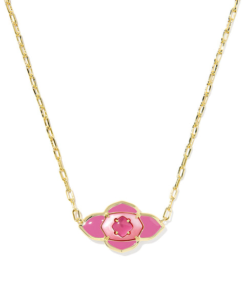 Kendra Scott Abbie Medallion Short Pendant Necklace in Gold & Hot Pink Mix