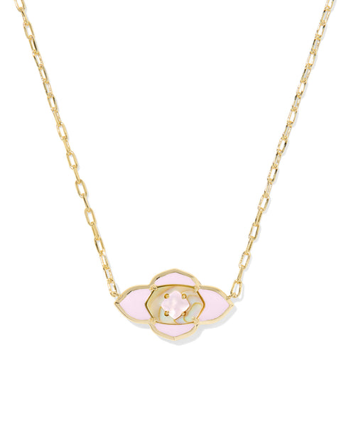 Kendra Scott Abbie Medallion Short Pendant Necklace in Gold & Pink Mix