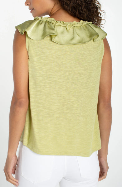 Liverpool Ruffle Front Sleeveless Woven Top