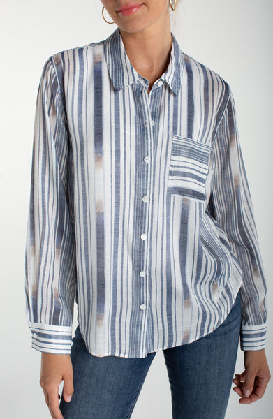 Long Sleeve Button Front Woven Shirt