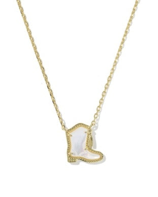 Drill Team Boot Pendant Necklace in Gold & Ivory Mother of Pearl