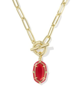Elisa Enamel Link Chain Necklace in Gold & Red Illusion