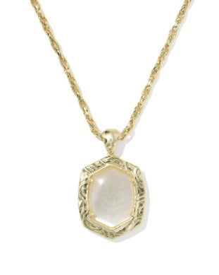 Tiger Striped Daphne Long Necklace in Gold & Natural Mother of Pearl