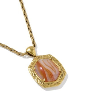 Tiger Striped Daphne Long Necklace in Vintage Gold & Orange Banded Agate