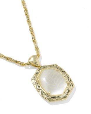 Tiger Striped Daphne Long Necklace in Gold & Natural Mother of Pearl