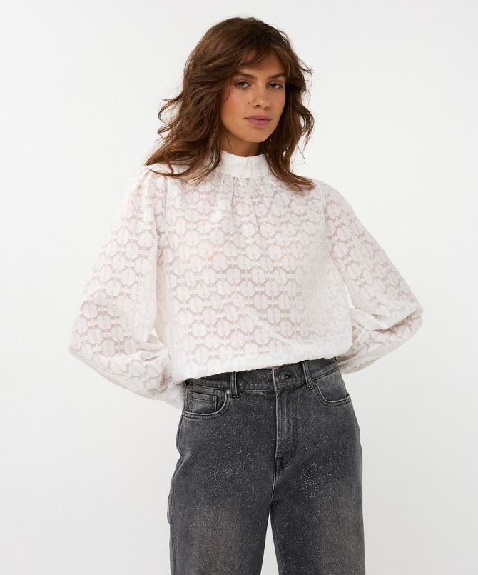 Esqualo Off White Plumetis Turtleneck Blouse