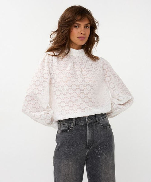 Esqualo Off White Plumetis Turtleneck Blouse