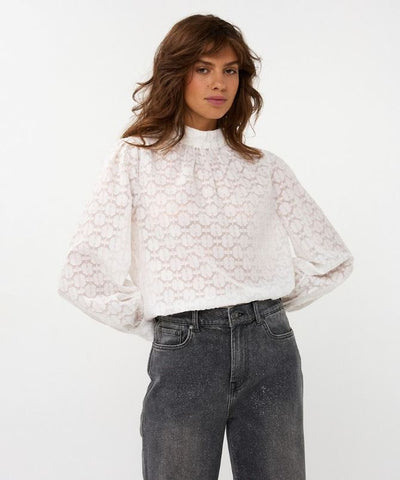 Esqualo Off White Plumetis Turtleneck Blouse