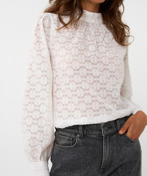 Esqualo Off White Plumetis Turtleneck Blouse
