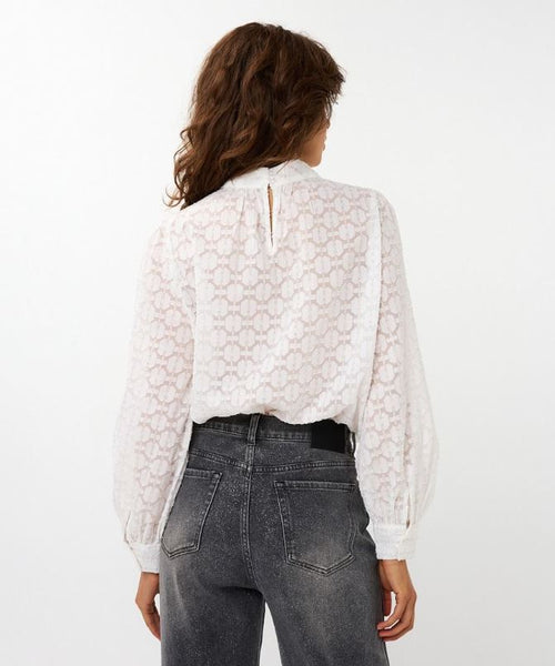 Esqualo Off White Plumetis Turtleneck Blouse