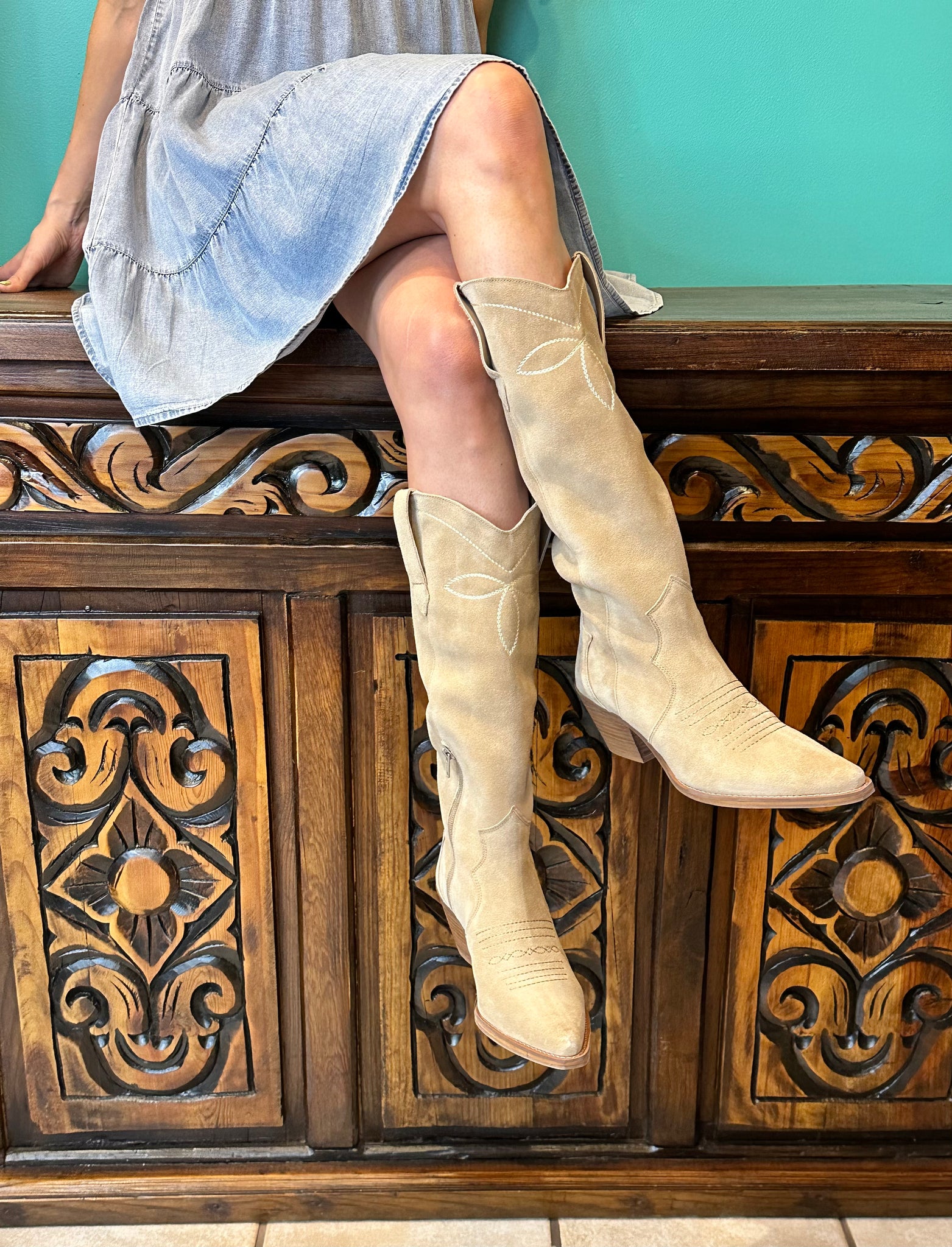 Allegra Suede Tall Cowgirl Boot